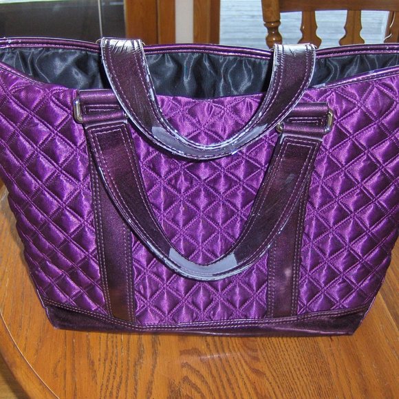 Marc Jacobs Tote Bag Quilted Purple Flawed Handles - Picture 1 of 15